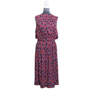 Leota Dress Sleeveless Mock Neck Stretch Sz L Flowy Feminine Red & Blue EUC